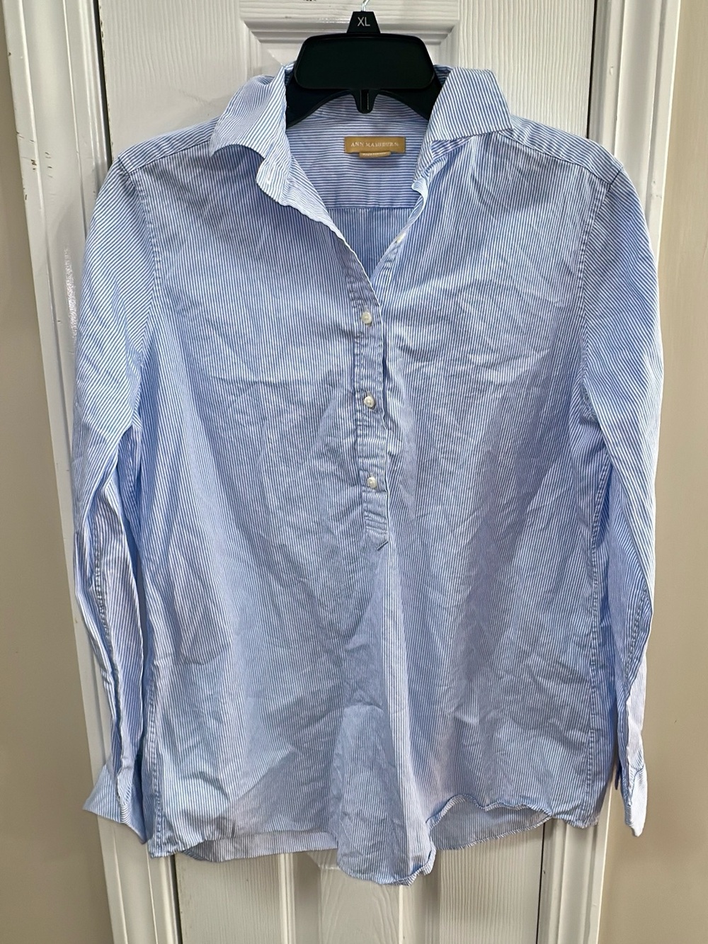 ANN MASHBURN Tomboy Popover Shirt Light STRIPE Blue Button-Down Shirt. Pit-pit19 - Picture 5 of 10